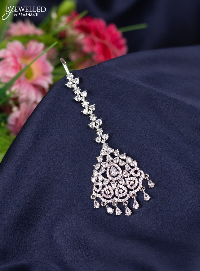 Zircon maang tikka with cz stones and hangings