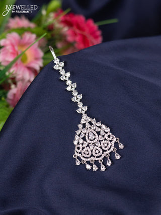 Zircon maang tikka with cz stones and hangings