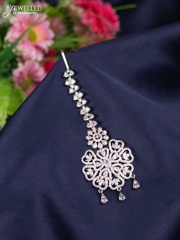 Zircon maang tikka with cz stones and hangings