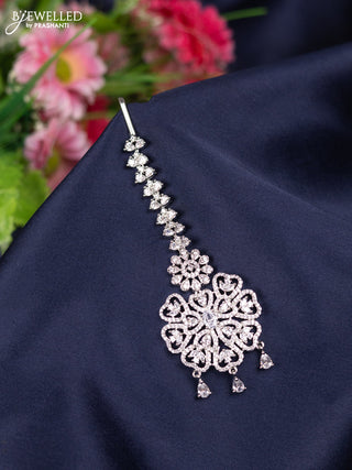Zircon maang tikka with cz stones and hangings