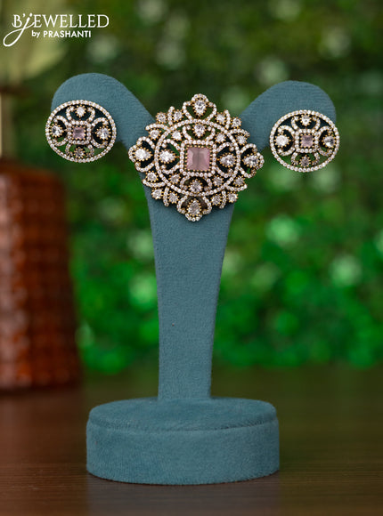 Pendant with baby pink & cz stones and beads hanging in victorian finish