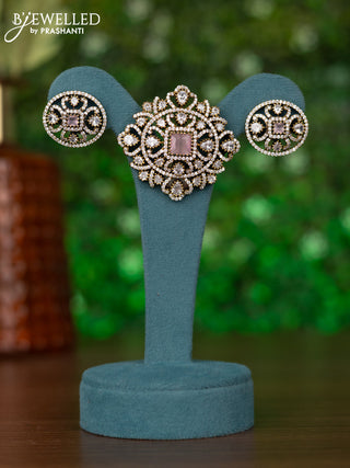 Pendant with baby pink & cz stones and beads hanging in victorian finish