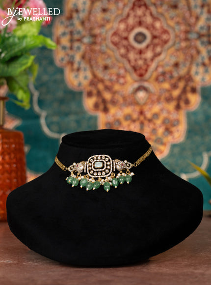 Victorian finish choker elephant design with kemp & cz stones and beads hanging