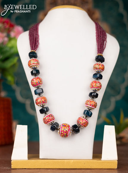 Jaipur multilayer crystal beaded magenta necklace with minakari balls without earrings