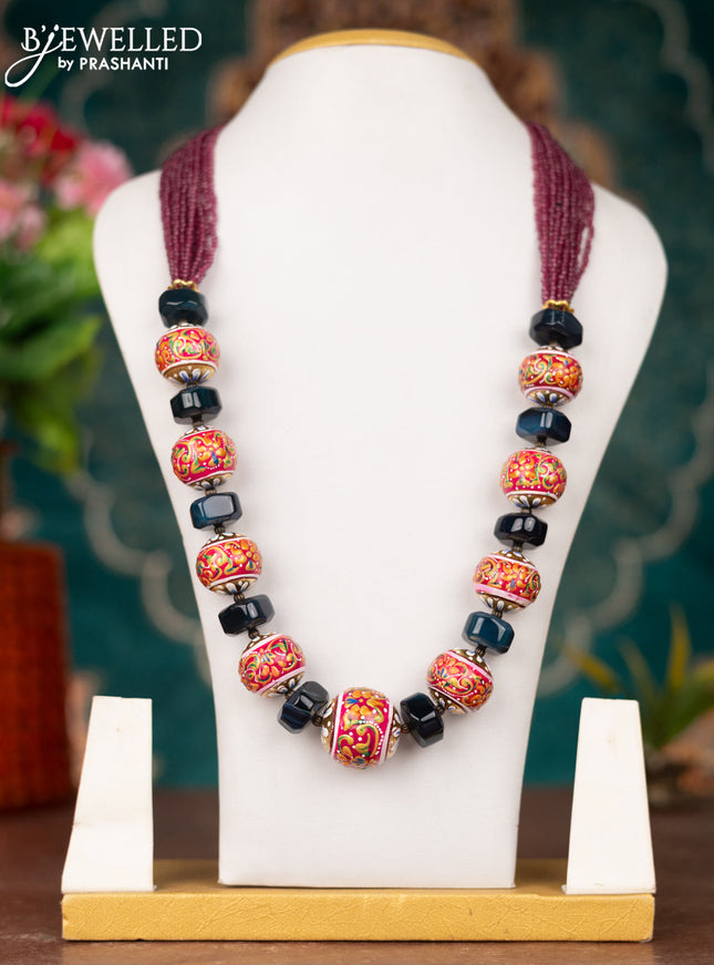 Jaipur multilayer crystal beaded magenta necklace with minakari balls without earrings