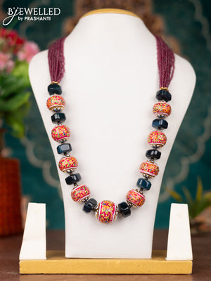 Jaipur multilayer crystal beaded magenta necklace with minakari balls without earrings
