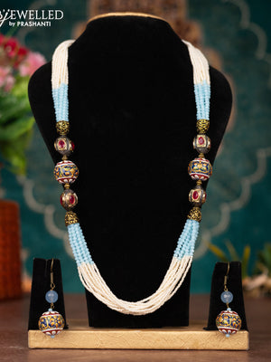 Jaipur multilayer crystal beaded light blue necklace with minakari balls