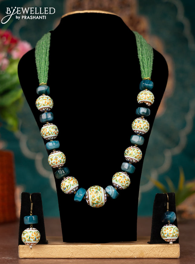 Jaipur multilayer crystal beaded green necklace with minakari balls