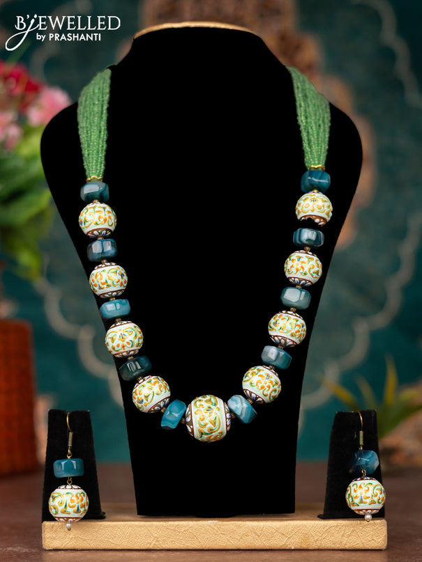 Jaipur multilayer crystal beaded green necklace with minakari balls