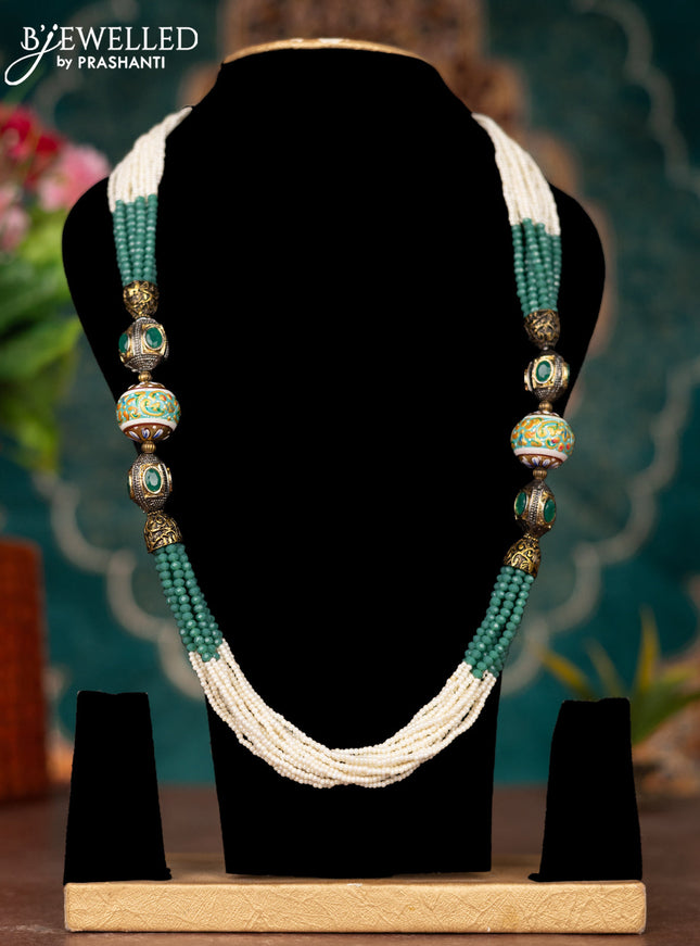 Jaipur multilayer crystal beaded peacock green necklace with minakari balls