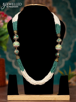 Jaipur multilayer crystal beaded peacock green necklace with minakari balls