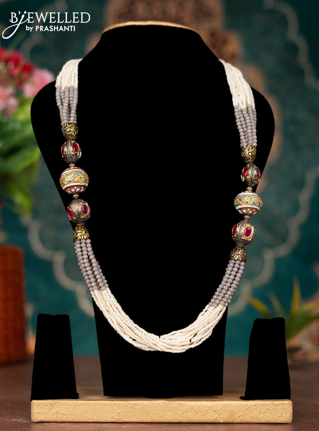 Jaipur multilayer crystal beaded grey necklace with minakari balls without earring