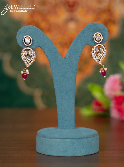 Victorian finish necklace maanga design with cz stones and pink beads hanging