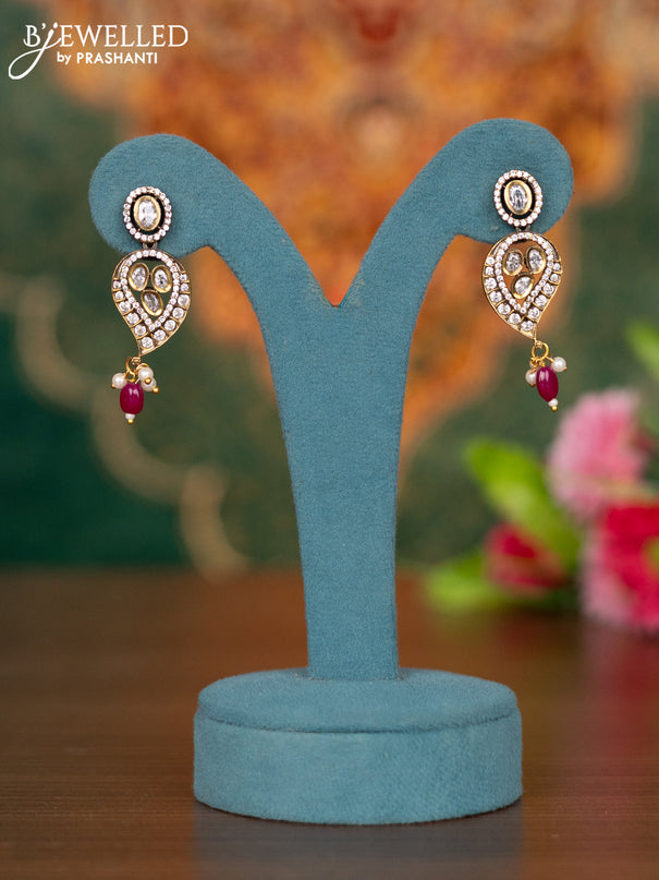 Victorian finish necklace maanga design with cz stones and pink beads hanging