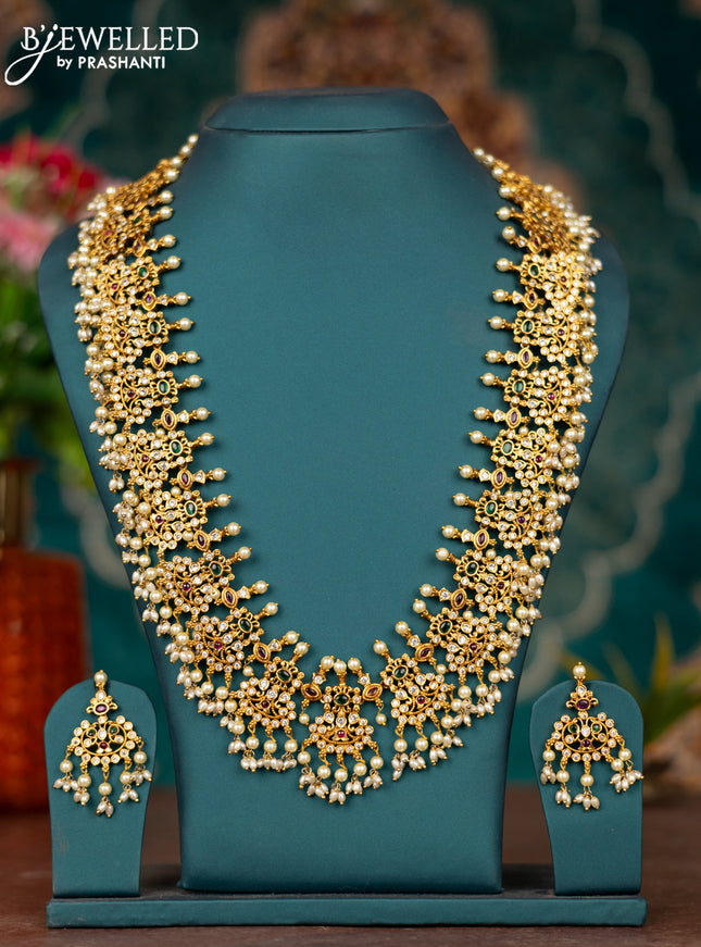 Antique guttapusalu haram with kemp & cz stones and pearl hangings
