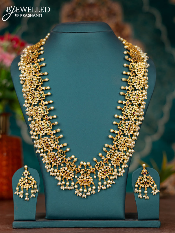 Antique guttapusalu haram with kemp & cz stones and pearl hangings