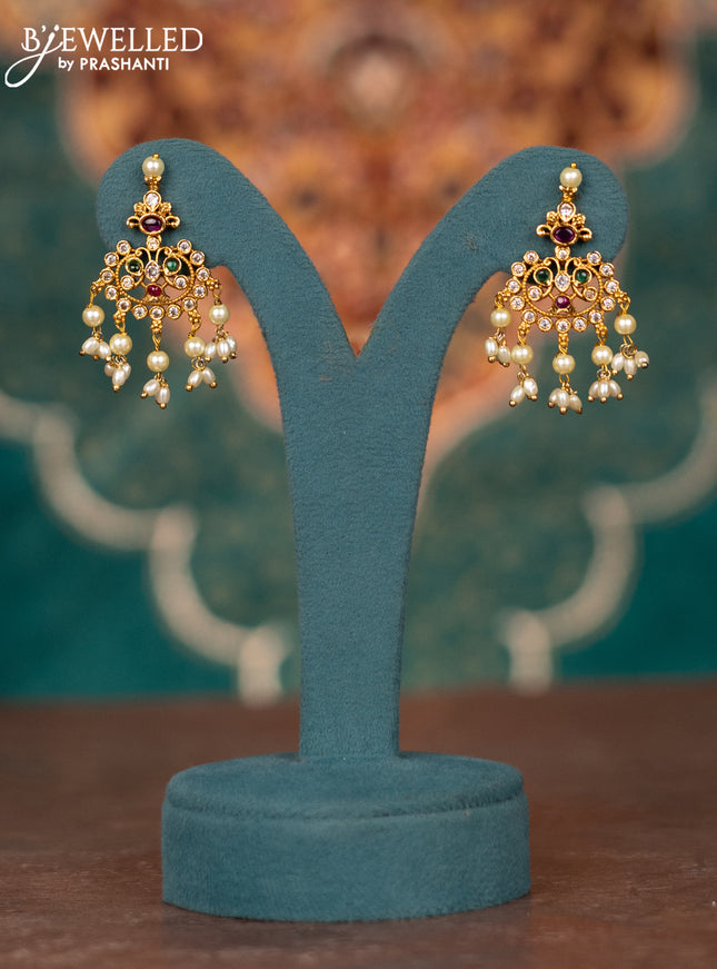 Antique guttapusalu haram with kemp & cz stones and pearl hangings