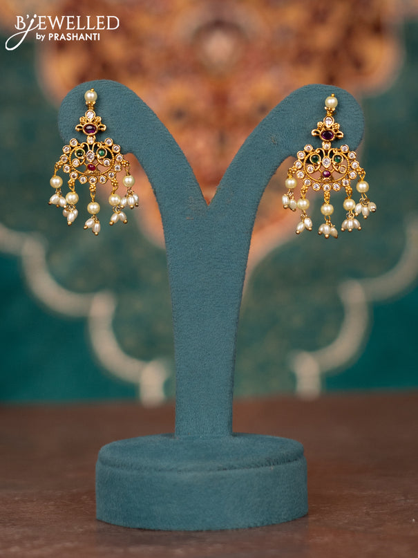 Antique guttapusalu haram with kemp & cz stones and pearl hangings
