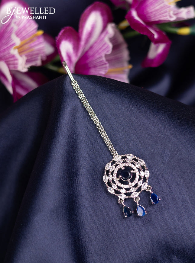 Zircon maang tikka with sapphire & cz stones