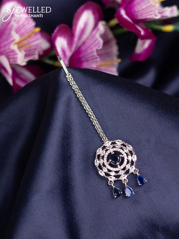 Zircon maang tikka with sapphire & cz stones