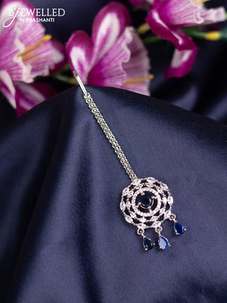 Zircon maang tikka with sapphire & cz stones