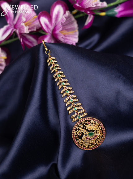 Antique maang tikka peacock design with kemp stones