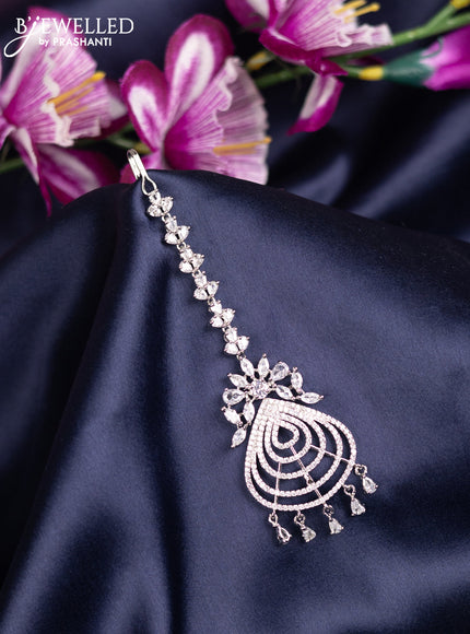 Zircon maang tikka with cz stones and hanings