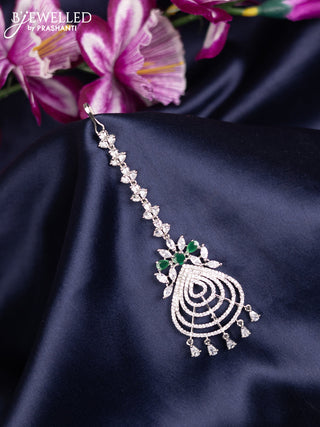 Zircon maang tikka with emerald & cz stones and hanings