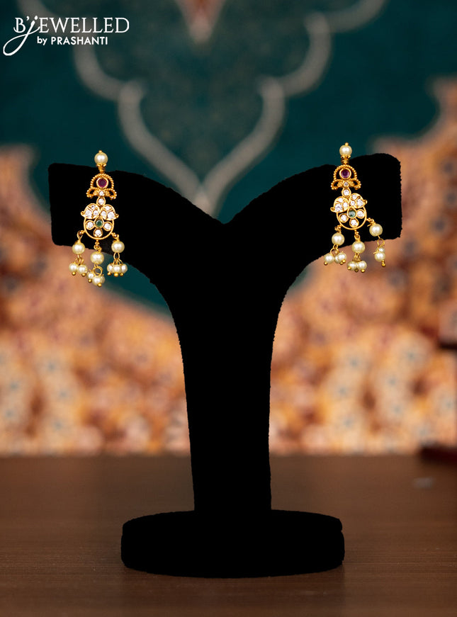 Antique guttapusalu haram peacock design with kemp & cz stone and pearl hangings