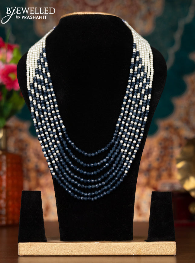 Jaipur multilayer with pearl & peacock blue beaded necklace without earrings
