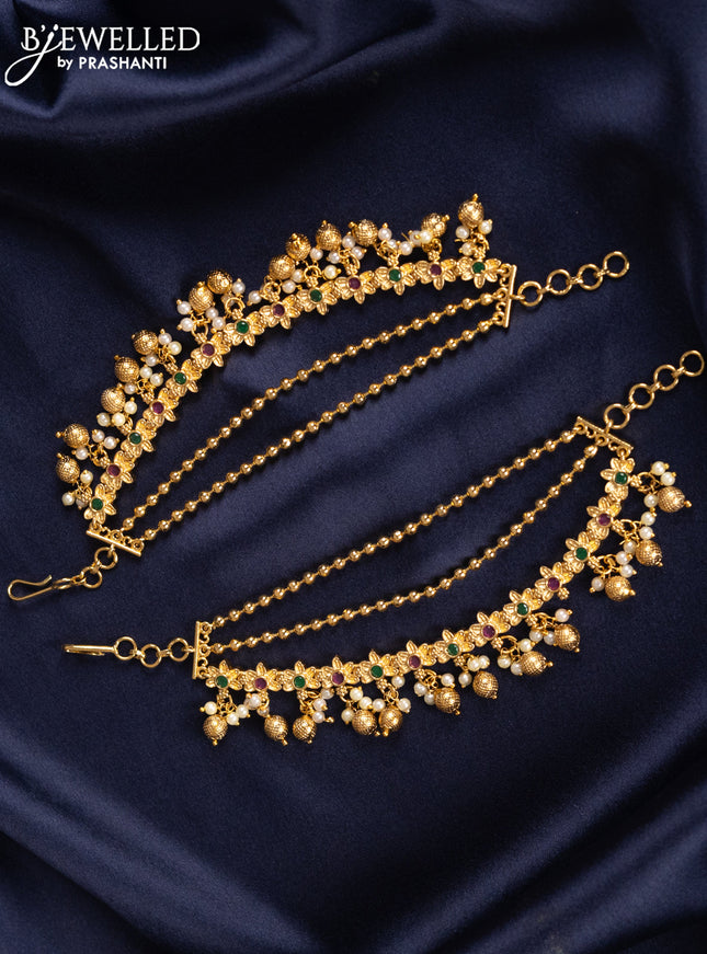 Antique mattal triple layer floral design with golden beads hangings