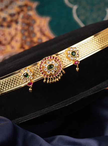 Antique self embosse hip belt floral design with kemp & cz stones and golden beads hangings