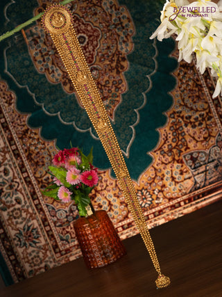 Antique jada billai lakshmi design with kemp stones and golden beads hanging