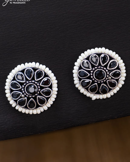 Oxidised earrings with black stone and pearl