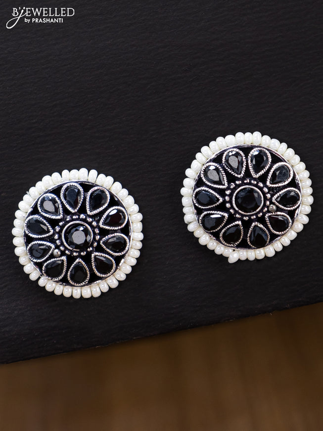 Oxidised earrings with black stone and pearl