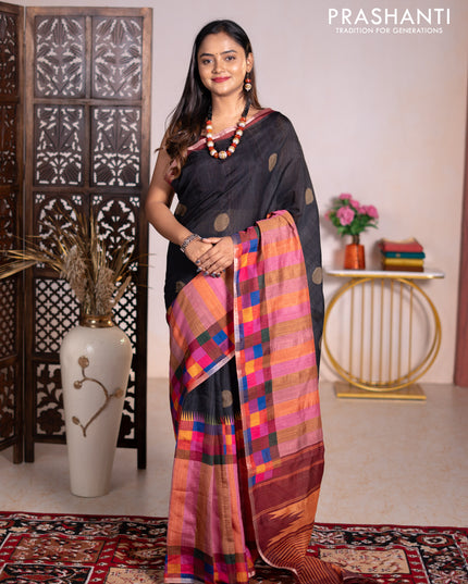 Chappa bhagalpuri saree black and maroon with geometric butta prints and long printed border