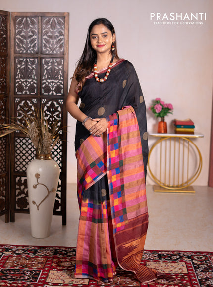 Chappa bhagalpuri saree black and maroon with geometric butta prints and long printed border