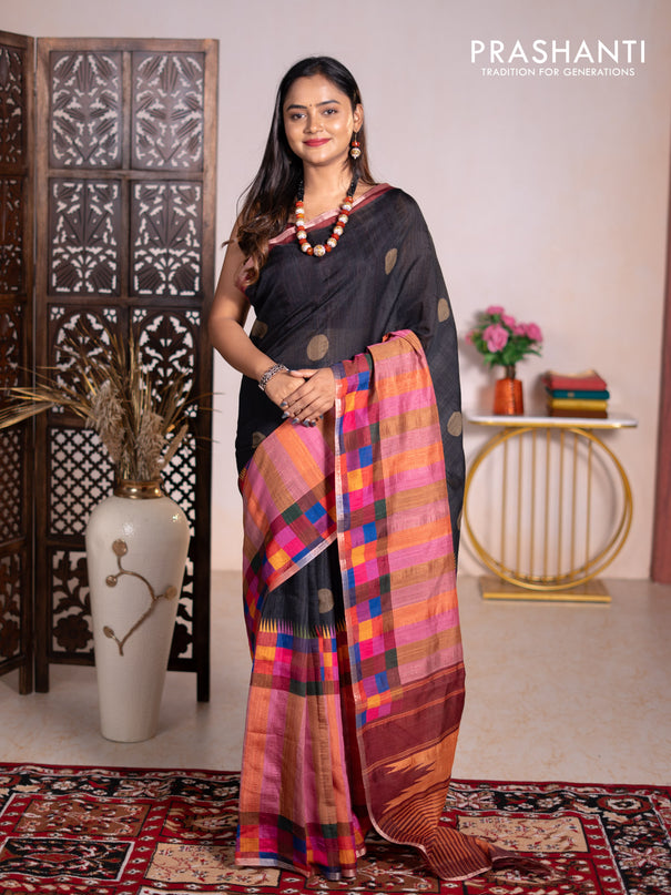 Chappa bhagalpuri saree black and maroon with geometric butta prints and long printed border