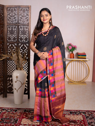 Chappa bhagalpuri saree black and maroon with geometric butta prints and long printed border