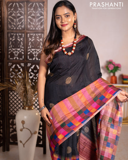 Chappa bhagalpuri saree black and maroon with geometric butta prints and long printed border