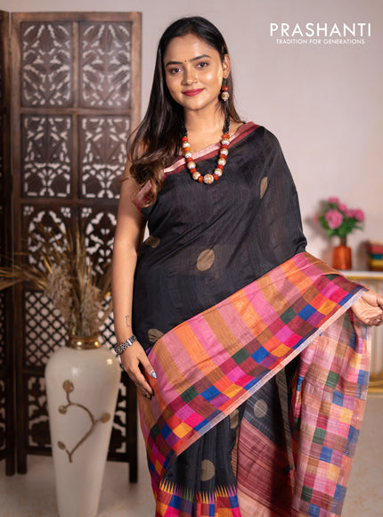 Chappa bhagalpuri saree black and maroon with geometric butta prints and long printed border