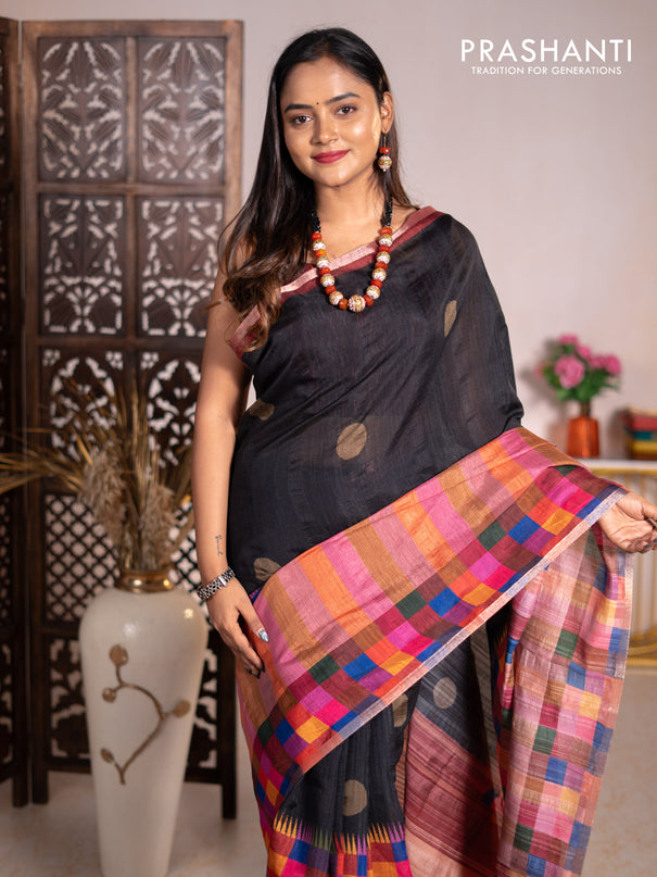 Chappa bhagalpuri saree black and maroon with geometric butta prints and long printed border