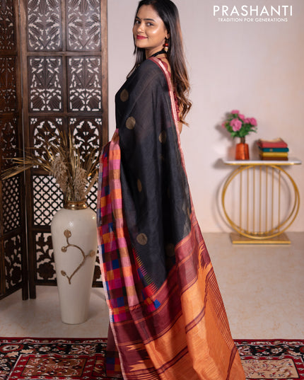 Chappa bhagalpuri saree black and maroon with geometric butta prints and long printed border