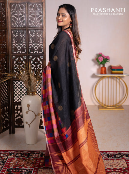 Chappa bhagalpuri saree black and maroon with geometric butta prints and long printed border