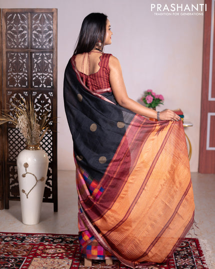 Chappa bhagalpuri saree black and maroon with geometric butta prints and long printed border