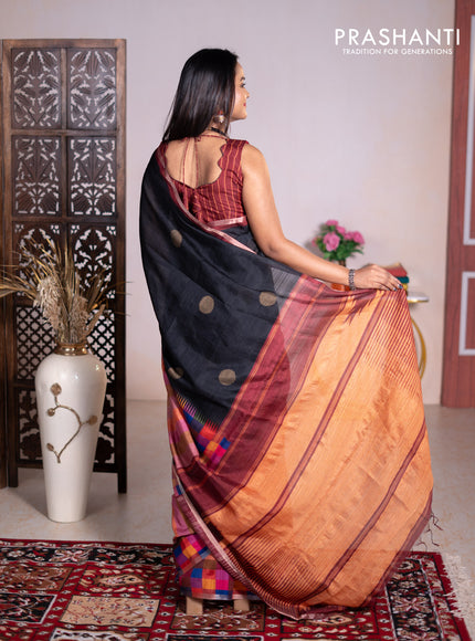 Chappa bhagalpuri saree black and maroon with geometric butta prints and long printed border