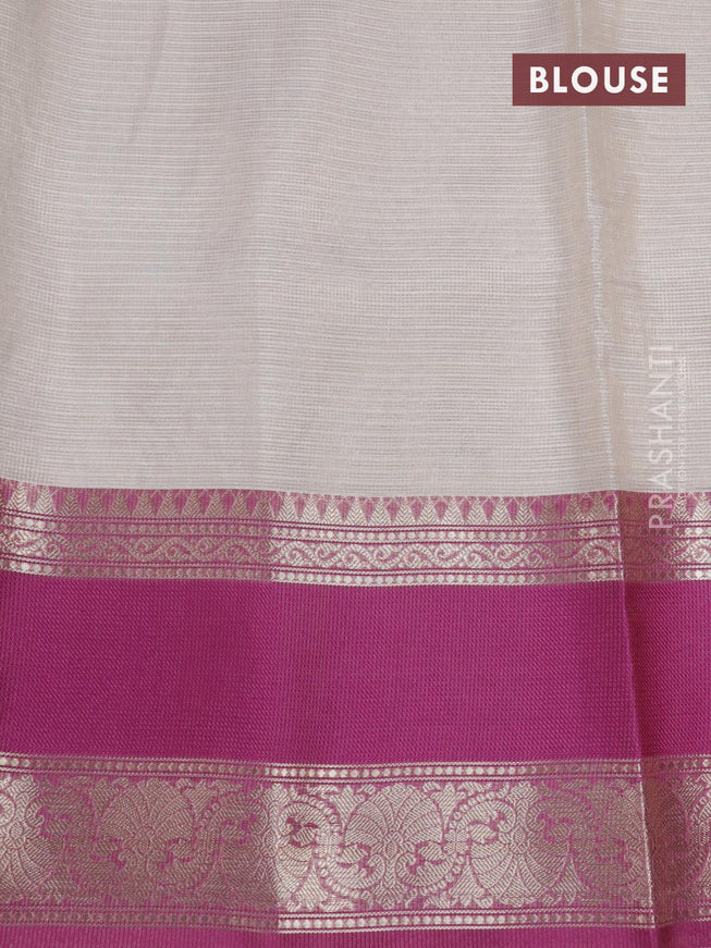 Banarasi kota tissue saree off white and purple with floral design embroidery work and long zari woven border - {{ collection.title }} by Prashanti Sarees