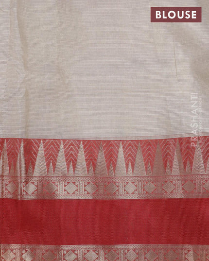 Banarasi kota tissue saree off white and red with floral design embroidery work and temple design zari woven rettapet border - {{ collection.title }} by Prashanti Sarees