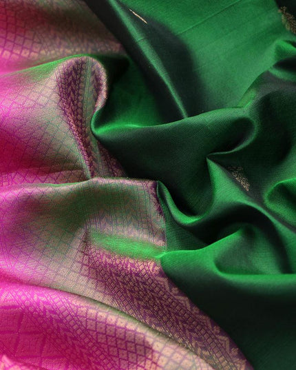 Pure kanjivaram silk saree green and pink with zari woven buttas and rettapet zari woven border - {{ collection.title }} by Prashanti Sarees