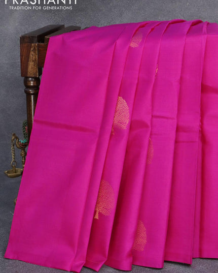 Pure kanjivaram silk saree pink and green with zari woven buttas in borderless style - {{ collection.title }} by Prashanti Sarees